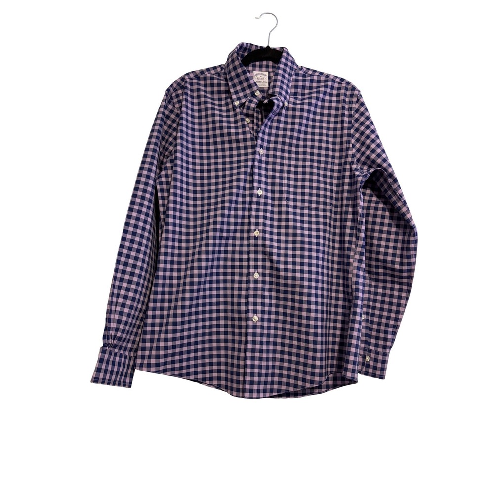 Brooks Brothers Regent Fit Mens Button Down Shirt‎ Navy Gingham Stretch Size M